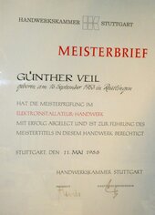 Meisterbrief Günther Veil