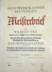 Meisterbrief Wilhelm Veil